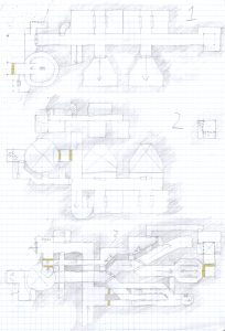 A 30-room dungeon in three levels, with lots of inter-level connections.